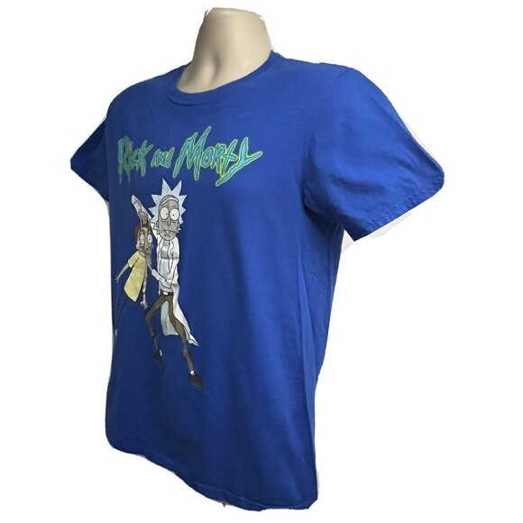 Rick and Morty Cartoon Mens Blue Graphic T-Shirt Large Adult Swim Stretch Cotton - Picture 2 of 5